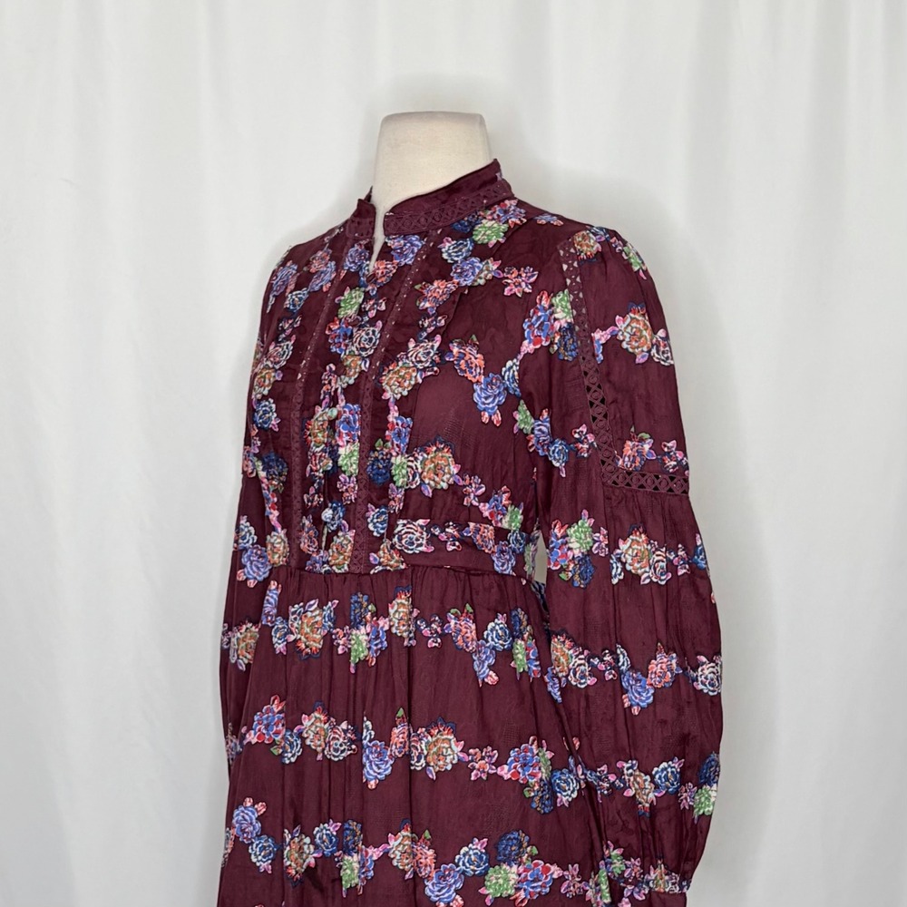 BY ANTHROPOLOGIE Mini Tunic Long Sleeve Dress Floral Lace Trims Purple X-Small - Picture 8 of 15